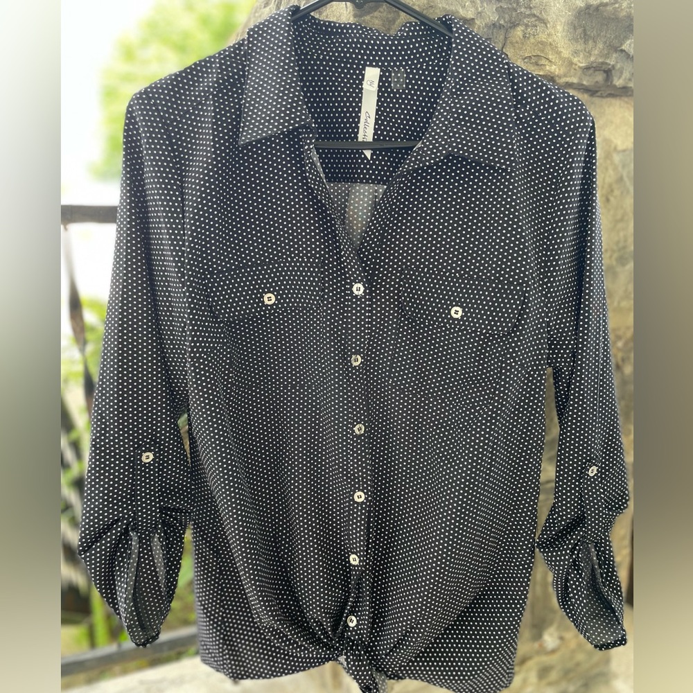 NEW YORK COLLECTION polka dot print blouse medium